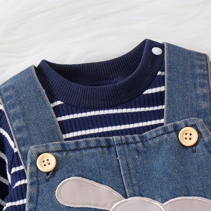 Baby Boy Clothes Fall Winter Outfits Long Sleeve Striped Romper Cute Cartoon - Image 4