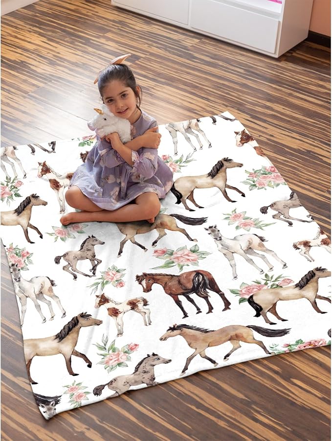 Horse Rose Blanket for Baby Girls Flowers Throw Blanket for Boys, Lightweight - Image 6