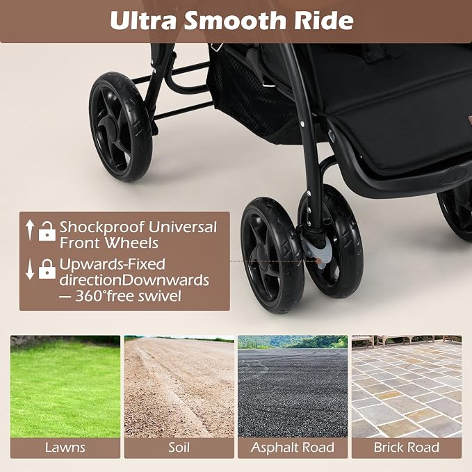INFANS Double Stroller, Foldable Baby Tandem Stroller - Image 8