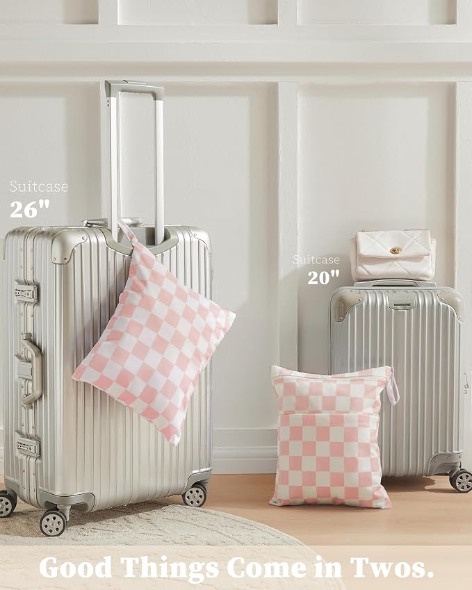 Pink Checkered Waterproof Wet Dy Diaper Bag - Image 5