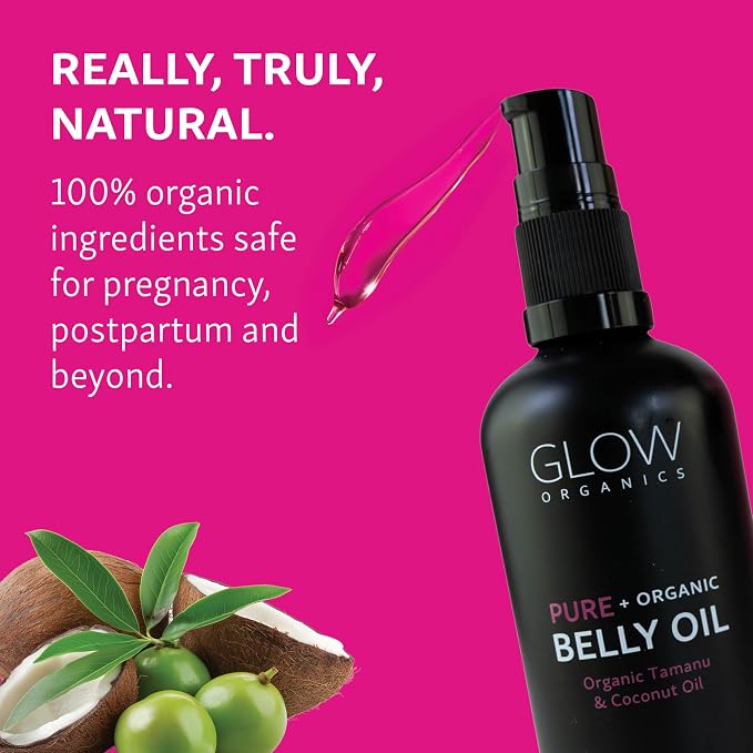 Glow Organics Belly Oil for Pregnancy, Prevents Stretch Marks & Scars, Organic - Image 2