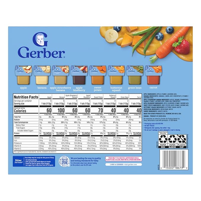 Gerber Purees 2nd Foods Veggie & Fruit Variety Pack, 8 Ounces, Box of 16 - Image 9