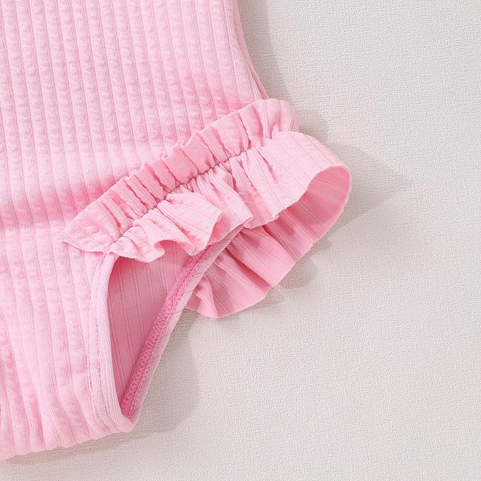 Happy Town Toddler Swimsuit Girl Solid Color Stripe One-Piece Baby Bathing Suits - Image 4