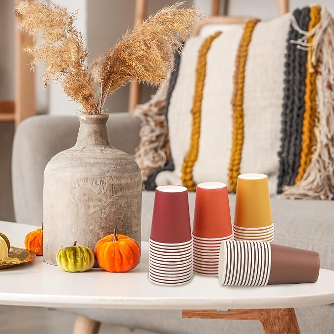 URATOT 60 Pieces 9 Ounce Disposable Paper Cups Autumn Color Party Cups - Image 7