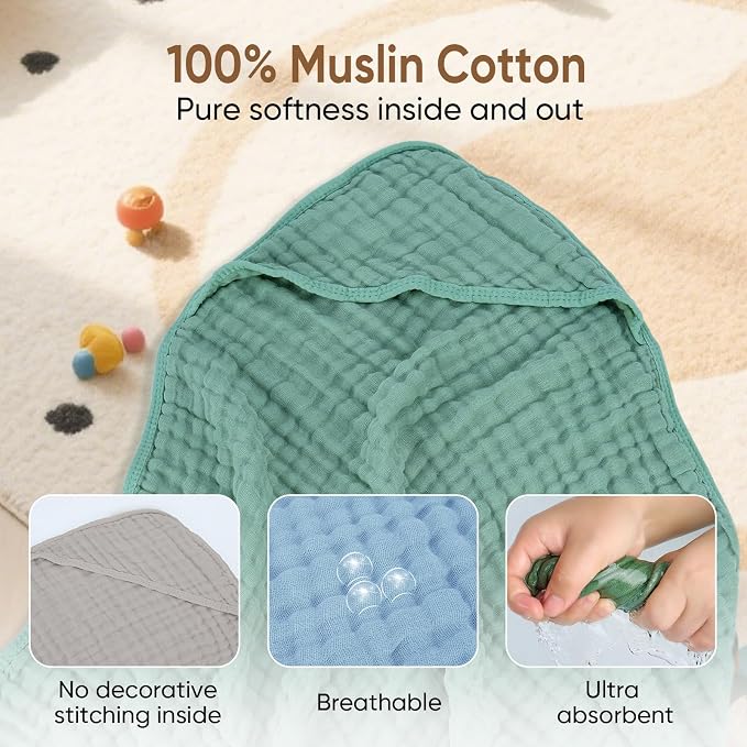 Muslin Hooded Baby Towels 100% Cotton ，Super Soft Muslin Baby Bath Towel - Image 2