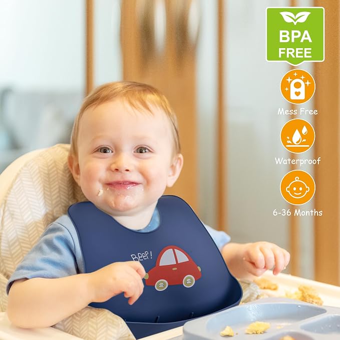 2 Pack Silicone Baby Bibs Adjustable Fit Waterproof Bib - Image 7