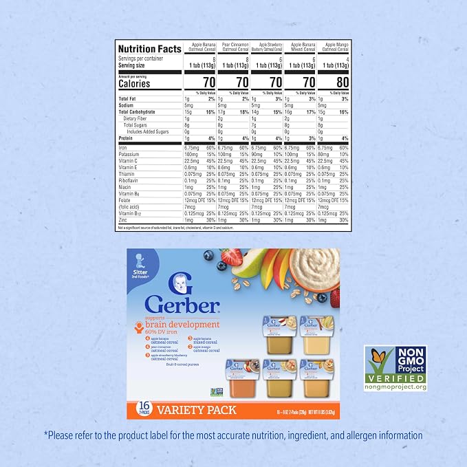 Gerber Stage 2 Baby Food, Baby Fruit And Cereal Tubs Variety Pack, Iron Helps - Image 2