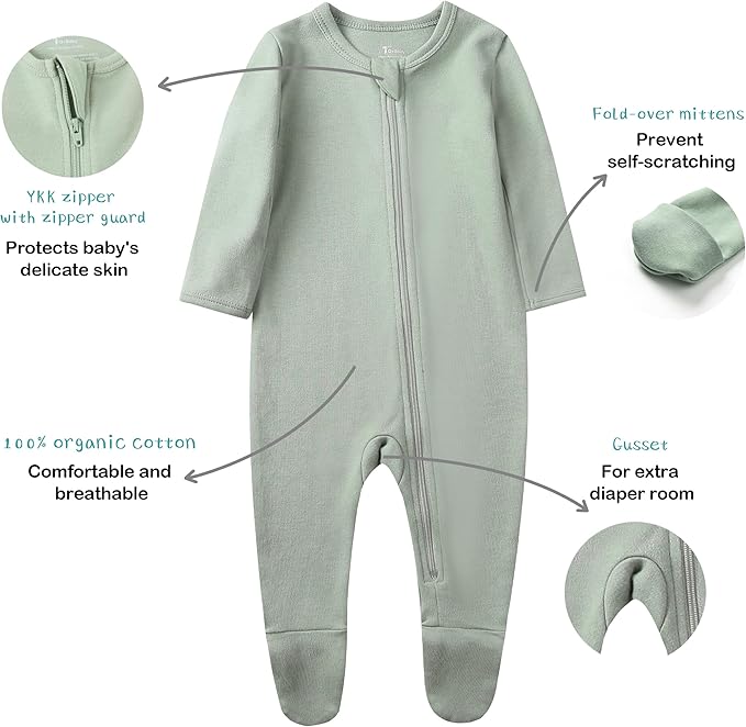 O2 BABY Baby Boys Girls Organic Cotton Zip-Front Sleeper Pajamas, Footed Sleep - Image 5