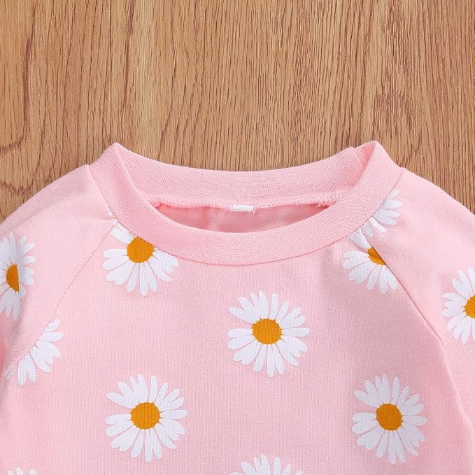 3Pcs Baby Girl Outfits Daisy Sweatshirt + Pants + Headband Infant Fall Winter - Image 2