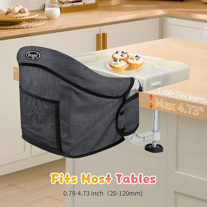 Toogel Hook On High Chair with Removable Dining Tray, Folding Portable Clip on - Image 2