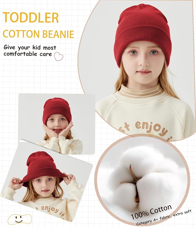 ROYBENS 100% Cotton Baby Beanie Cute Toddler Winter Hat Boys Girls Kids Soft - Image 5