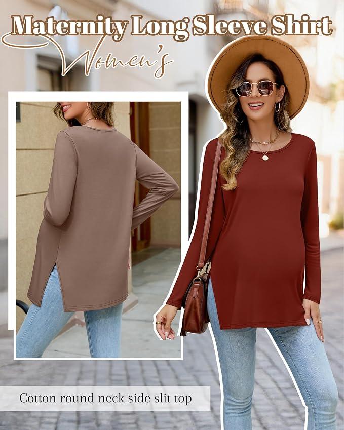 Riyiper 3 Pack Women's Maternity Long Sleeve T-Shirts Round Neck Side Split - Image 5