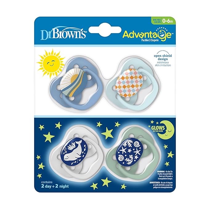 Dr. Brown's Advantage Glow-in-The-Dark Baby Pacifier, Fully Symmetrical Soother - Image 2
