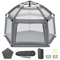Baby Playpen with Self-Inflating Play Mat & Travel Bag, Portable Outdoor Playpen by UPHUNAL