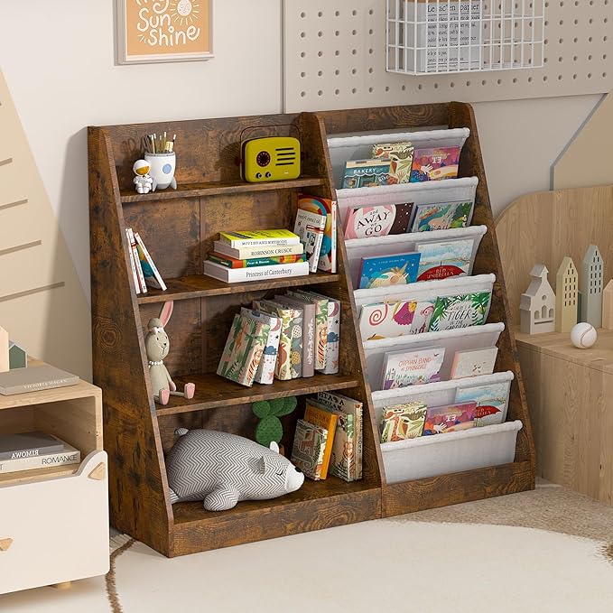 Kids Bookshelf for Bedroom Toddler Child Baby Bookcase 4-Tier for Nursery Book - Image 4