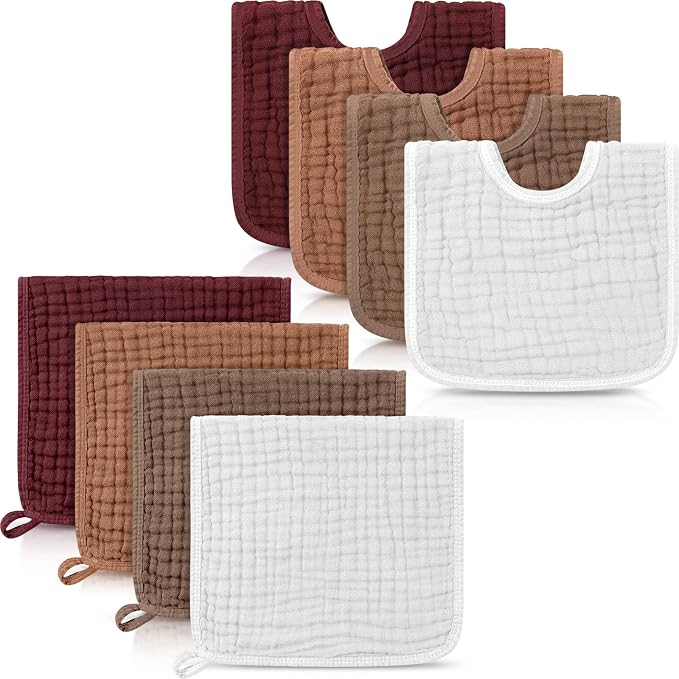 Tallew 8 Pack Muslin Burp Cloths and Baby Bibs by Tallew
