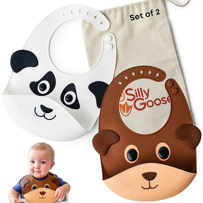 Silly Goose Set of 2 Silicone Animal Baby Bibs by SillyGoose