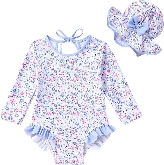 YOUNGER TREE Infant Baby Girls Swimsuit Long Sleeve Swimsuits One Piece by YOUNGERTREE