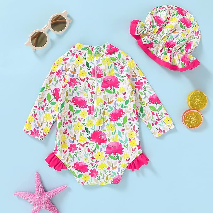 Infant Baby Girl Swimsuit One-Piece Long Sleeve Rash Guard - Image 3