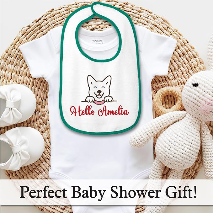 Personalized Baby Bib – Soft Cotton Terry, Cute Jindo Dog Design - Image 4