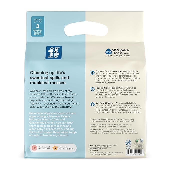 Hello Bello Extra Gentle Unscented Baby Wipes, Plant Based, Made - Image 6