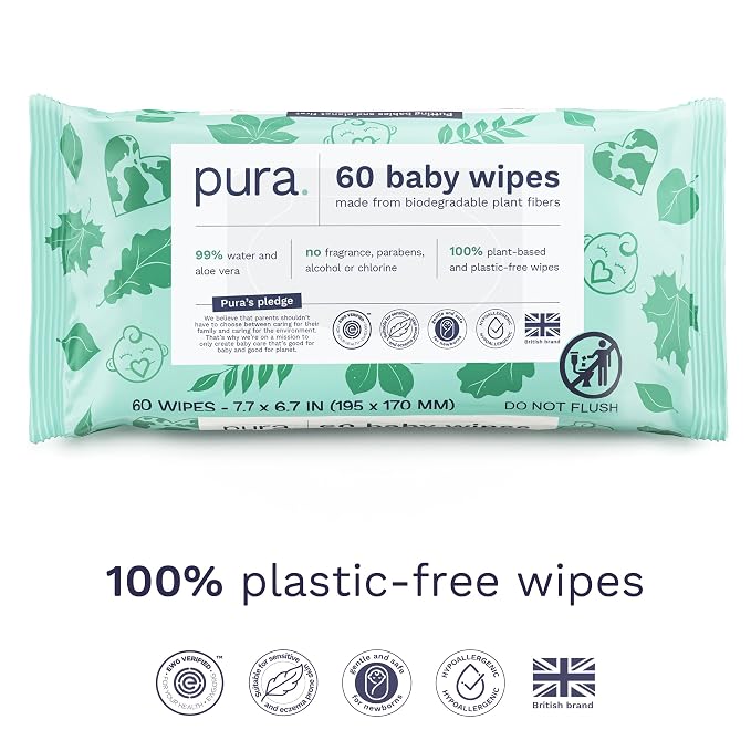 Pura Natural Sensitive Baby Wipes, 99% Water, Unscented & Hypoallergenic - Image 3