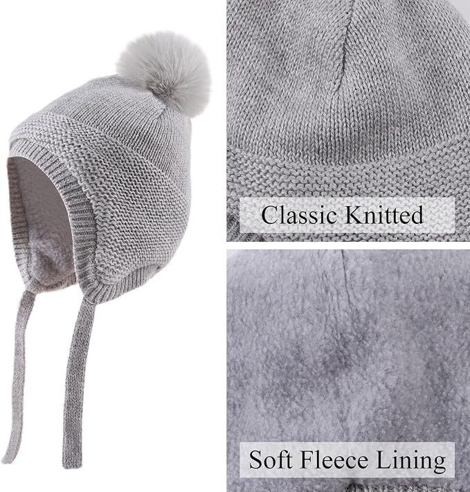 JANGANNSA Basic Winter Baby Boys Beanie Pompom Knitted Girls Hat Kids Earflap - Image 3