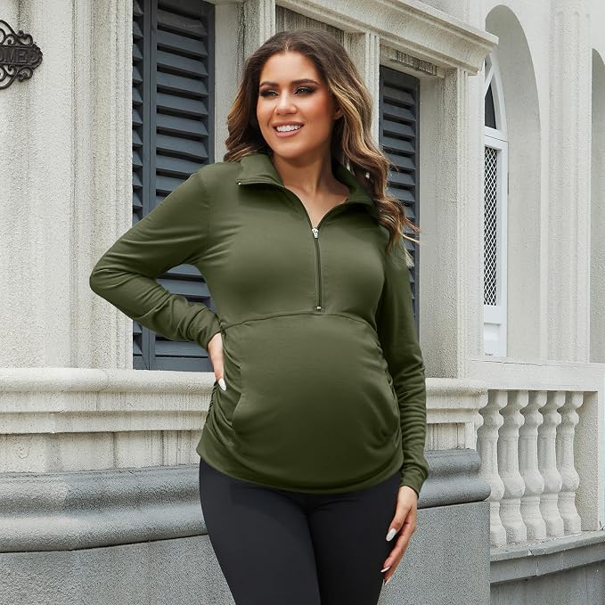 GINKANA Maternity Women's Long Sleeve Shirt Half Zipper Lapel Lightweight - Image 4