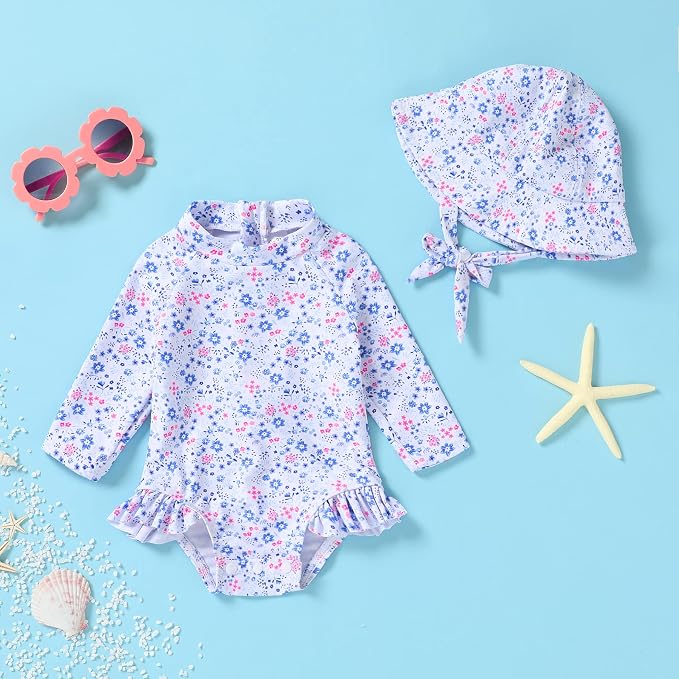 Infant Baby Girl Swimsuit One-Piece Long Sleeve Rash Guard - Image 2