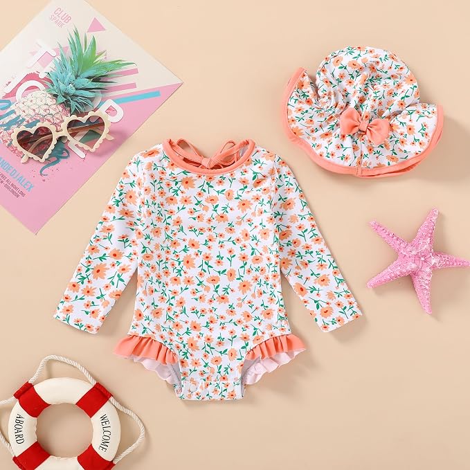 YOUNGER TREE Infant Baby Girls Swimsuit Long Sleeve Swimsuits One Piece - Image 2