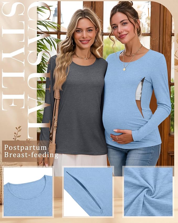 4 Pack Women's Cotton Nursing Tops, Breastfeeding Maternity - Image 3