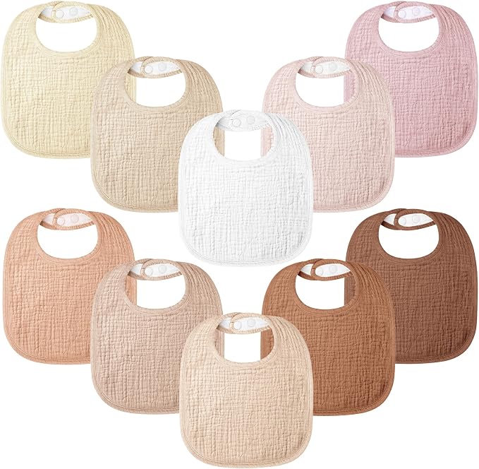 100% Cotton Muslin Baby Bibs 10-Pack Baby Drool Bibs by Bearmoss