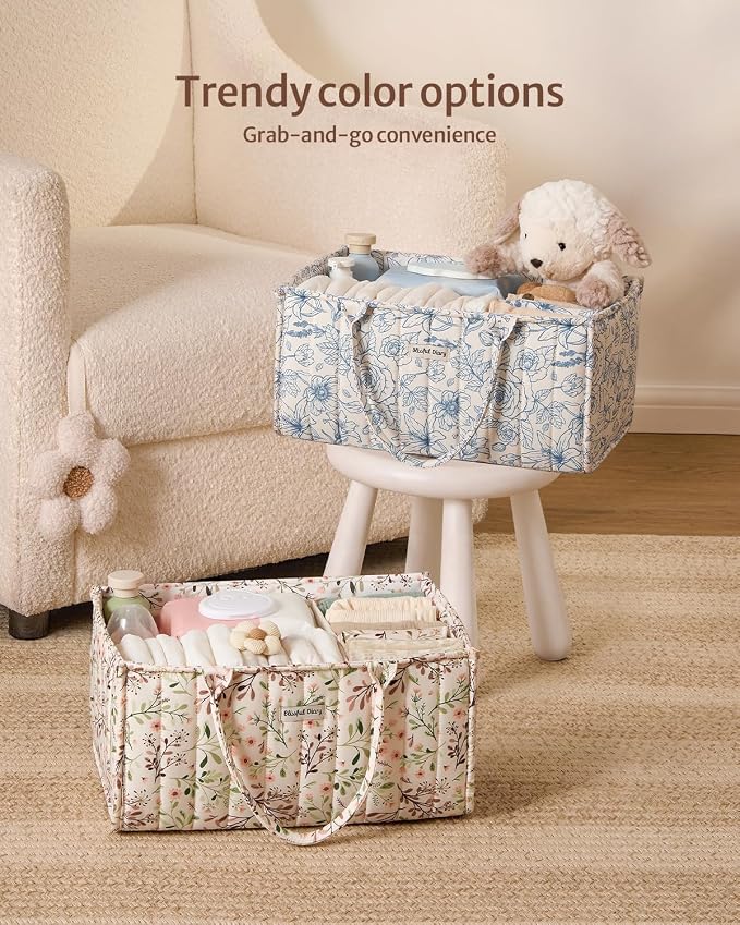 Blissful Diary Floral Diaper Caddy Organizer, Stylish Nursery Storage Basket - Image 8