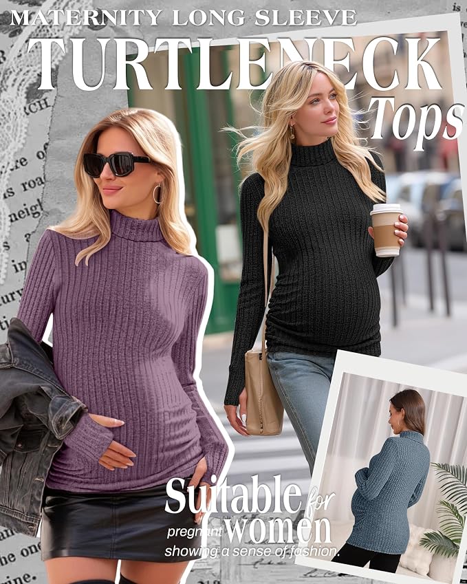 3 Pack Maternity T-Shirts Pregnancy Tops Women Sweater Long Sleeve Turtleneck - Image 2