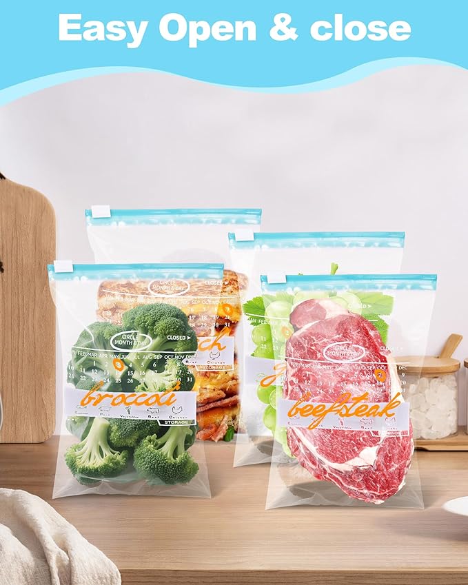 120 Pack Calendar Slider Quart Freezer Bags Reusable Food Storage Bags Slide - Image 6