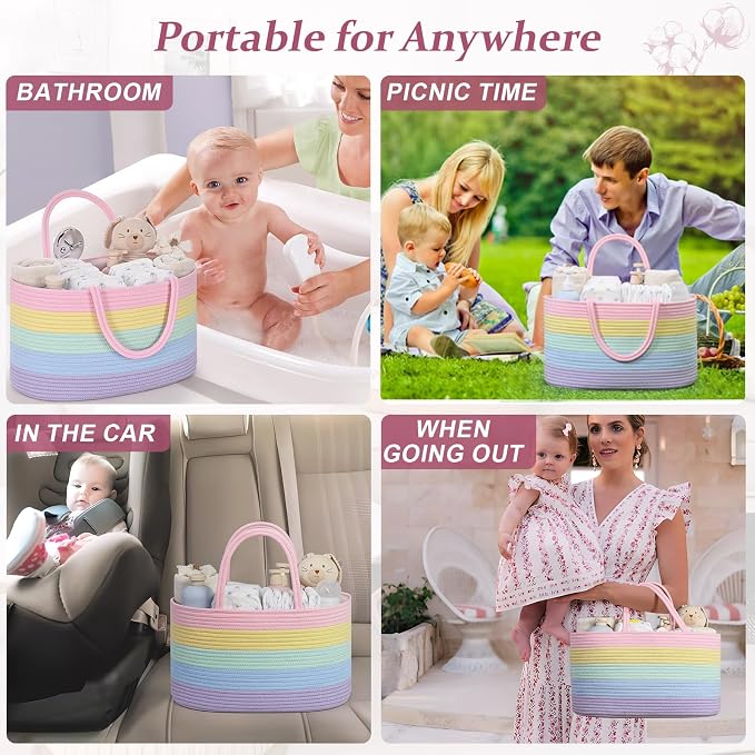 Baby Diaper Caddy Organizer, Cotton Rope Diaper Basket, Baby Basket - Image 4