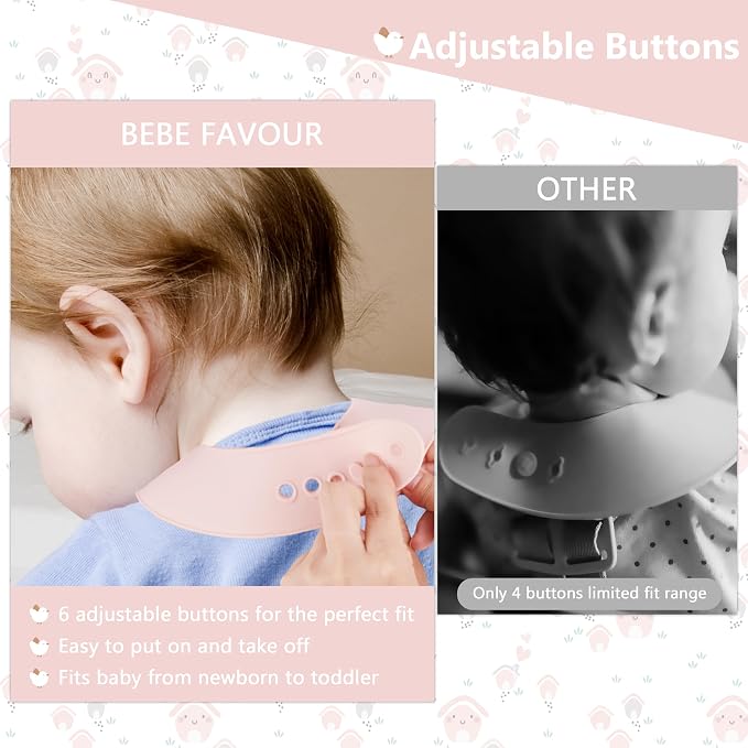 2 Pack Silicone Baby Bibs Adjustable Fit Waterproof Bib - Image 3