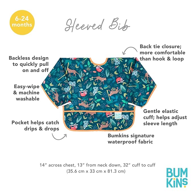 Bumkins - Sleeved Bib - For Boys & Girls, Babies & Toddlers 6-24 Months - - Image 5