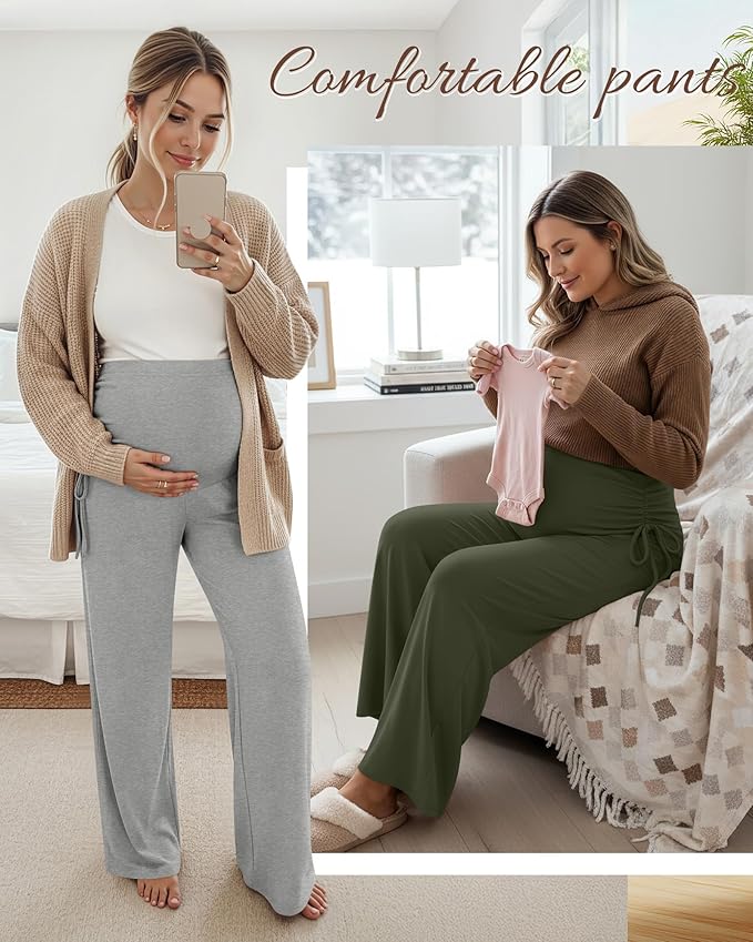 Neer 3 Pack Women's Maternity Pants Over The Belly Loose Pregnancy Pants - Image 3