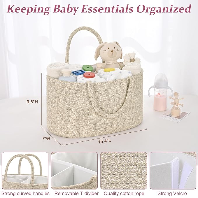 Baby Diaper Caddy Organizer, Cotton Rope Diaper Basket, Baby Basket - Image 5