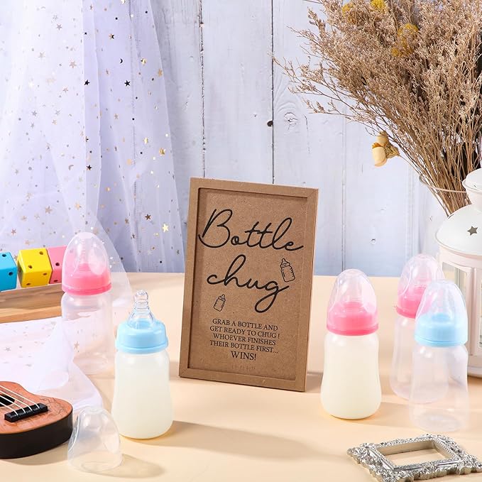 Roowest Bottle Chug Baby Shower Game Favors Including Kraft Theme Wooden Sign - Image 5