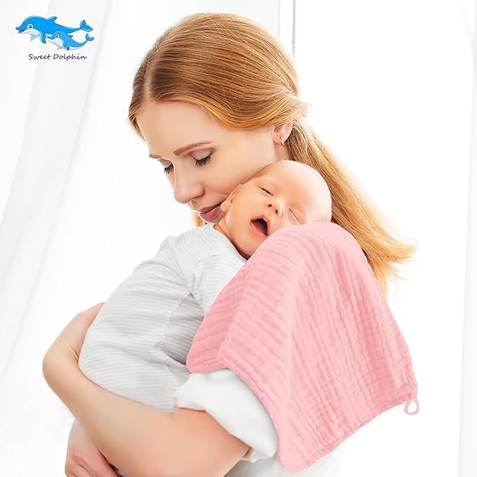 SWEET DOLPHIN 12 Pack Muslin Burp Cloths Large 100% Cotton Burping Clothes - Image 2