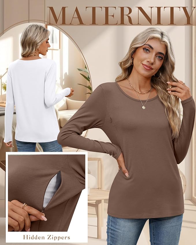 4 Pack Women's Cotton Nursing Tops, Breastfeeding Maternity - Image 4