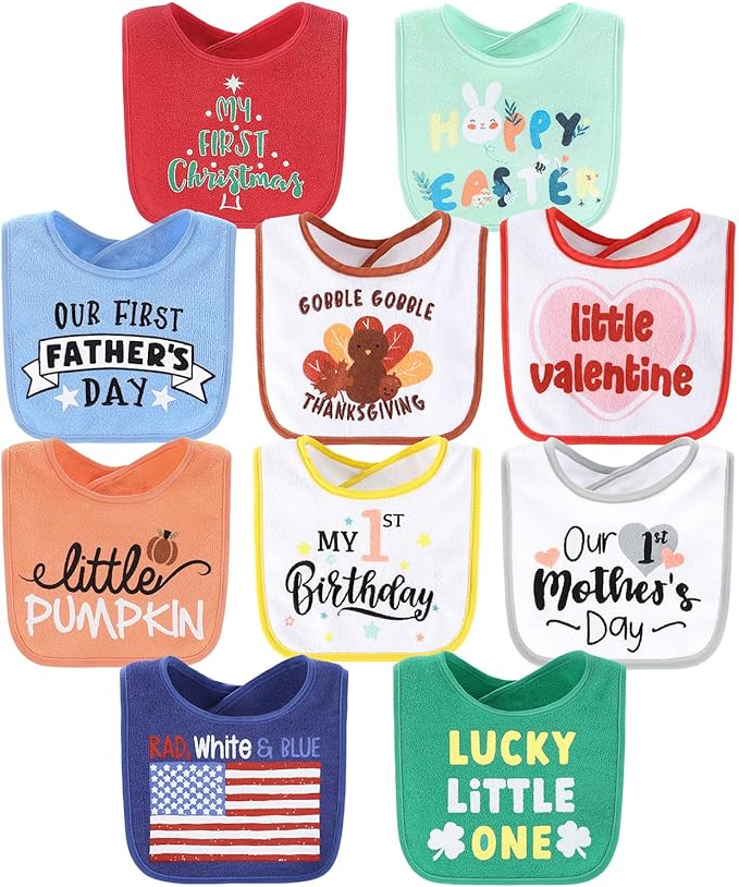 The Peanutshell Baby Boy or Girl Terry Bibs Set of 10-100% Cotton, Absorbent by ThePeanutshell