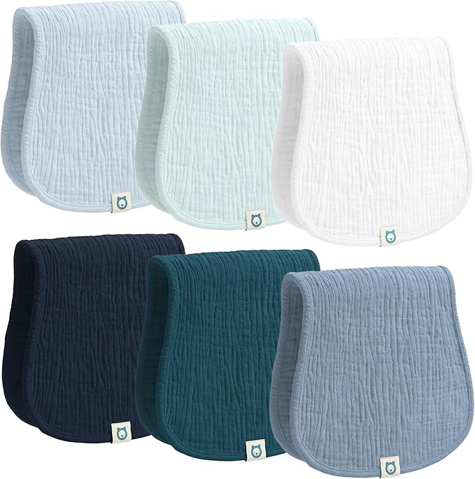 Muslin Burp Cloths Set, 6 Pieces, 100% Organic Cotton Hand Washcloths by RomyRo