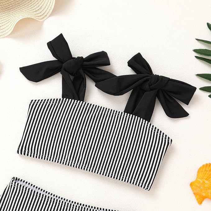 YOUNGER TREE Toddler Girls Two Pieces Swimsuit Color Block Stripe Swimwear - Image 4