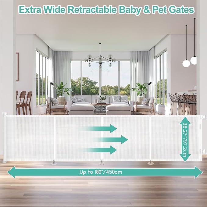 Upgrade 180 inch Retractable Baby Gates, EZIGO Extra Wide Baby Gate - Image 2