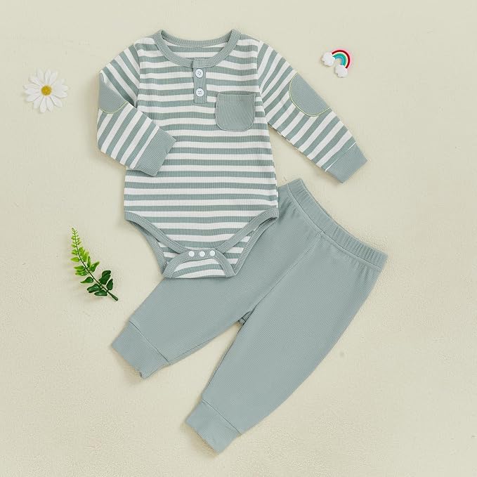 fhutpw Baby Boy Clothes 3 6 12 18 Months Ribbed Knitted Long Sleeve Romper and - Image 2