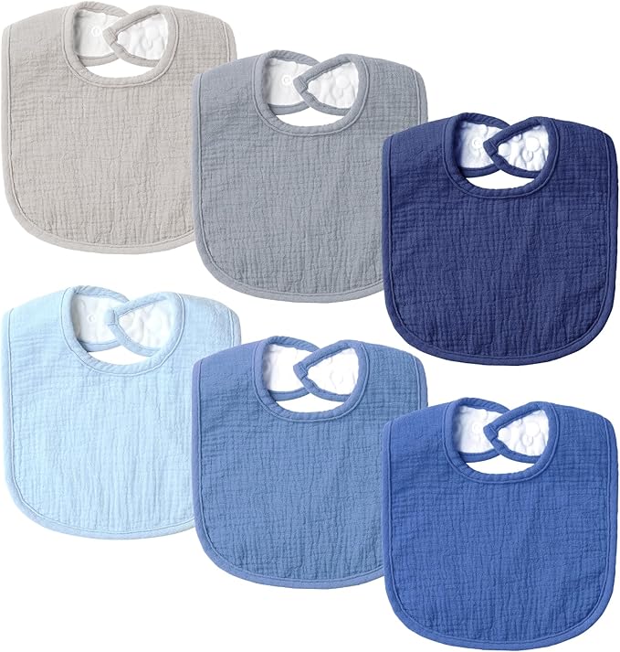 6-Pack Muslin Baby Bibs for Unisex Boys Girls, Cotton Baby Drool Bibs, Drooling by POIKSHARK
