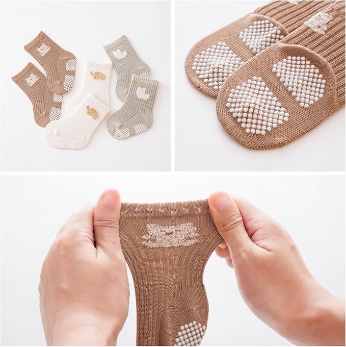 Baby Crew Socks, Grips Combed Cotton Socks Toddler Non-Skid - Image 4
